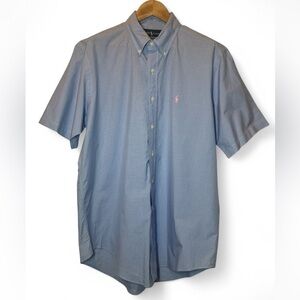 Polo Ralph Lauren Classic‎ Fit Blue Gingham Pink Pony Short Sleeve Shirt Men L